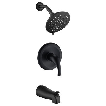 Tub and Shower Faucet Set With 5-Function Spray Head, Valve Included, Matte Blac