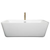 Emily 69" Freestanding White Bathtub, Polished Chrome Trim & Gold Tub Filler