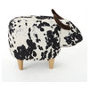 GDF Studio Bertha Milk Cow Patterned New Velvet Ottoman, Black/White Cow