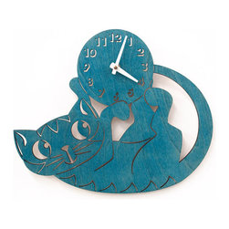Turquoise Kitten Wall Clock - Wall Clocks