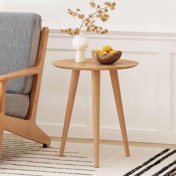 GDF Studio Evangeline Finished Wood End Table With Faux Wood Overlay, Natural Oak