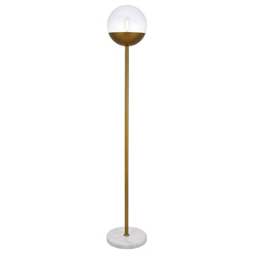Midcentury Modern Brass And Clear 1-Light Floor Lamp
