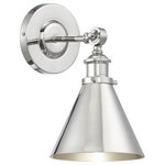 Savoy House - Glenn 1-Light Wall Sconce, Polished Nickel, 12" - Add a nostalgic look to your design with the Glenn wall sconce by Savoy House. This fixture, with its conical shade, vintage-inspired hardware and polished nickel finish, has schoolhouse influences that pair well with many styles.