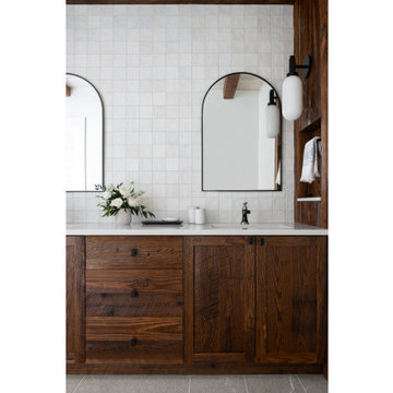 Charming Transitional Master Bathroom with Flat Panel Vanity