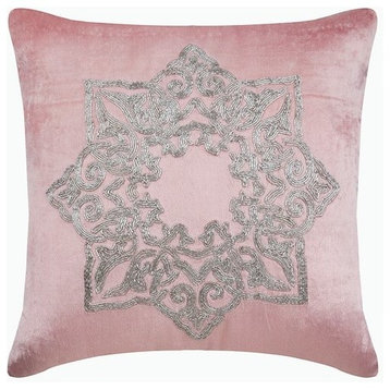 Pink Throw Pillows Velvet 20"x20" Throw Pillow Cover, Silver Plated