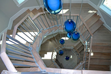 Custom Architectural Metal - Aluminum and Wood Spiral Staircase Railing