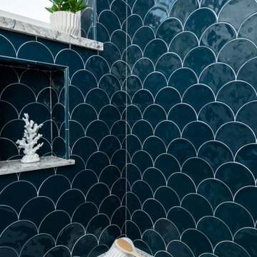 Glossy Blue Fish Scale Shower Wall