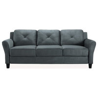 Hawthorne Collections Rolled Arm Contemporary Microfiber/Wood Sofa in Dark Gray