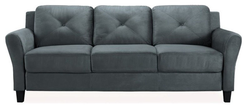 Hawthorne Collections Rolled Arm Contemporary Microfiber/Wood Sofa in Dark Gray