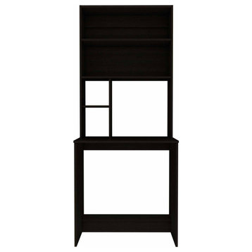 Sawgrass Computer Desk With Hutch, With 4 Shelves, Black Wengue