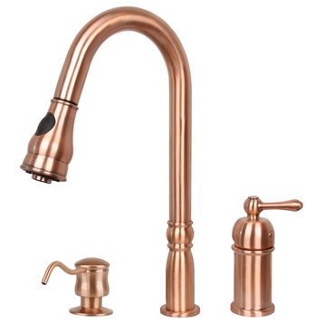 Copper Pull Down Kitchen Faucet With in-Deck Handle and Soap Dispenser