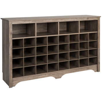Prepac 36 Cubby 60" Versatile Wooden Shoe Cubby Console in Drifted Gray
