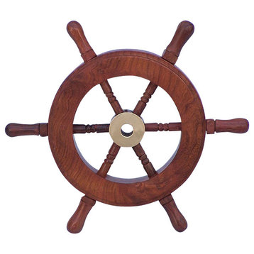 Deluxe Class Decorative Ship Wheel, Wood and Brass, 6"
