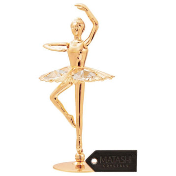 24K Gold Plated Crystal Studded Ballerina With Arm Up Figurine