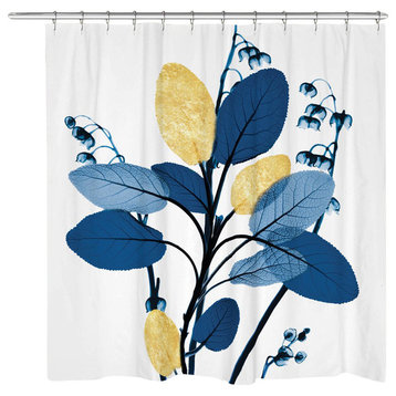 Blue and Gilded Leaves Shower Curtain