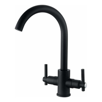 Traditional Dual Lever Kitchen Sink Tap, Solid Brass With Swivel Spout, Black