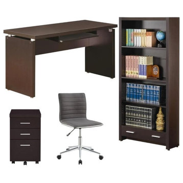 Home Square 4-Piece Set with Mobile File Cabinet Desk Office Chair and Bookcase