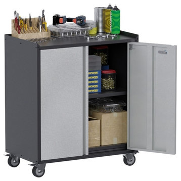 GangMei Metal Garage Tool Chest Cabinet with 2 Doors on Wheels in Gray