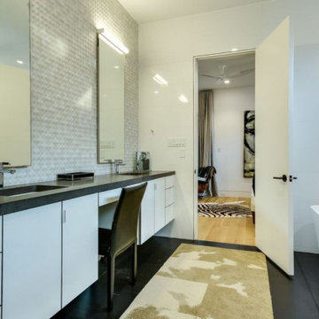 White Master Bath Dark Gray Tops