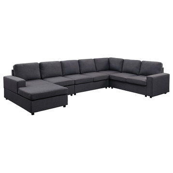 Tifton Modular Sectional Sofa With Reversible Chaise, Dark Gray Linen