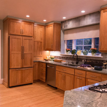 Warm Wood Kitchen Remodel | Natural Cherry Cabinetry, Granite Surfaces