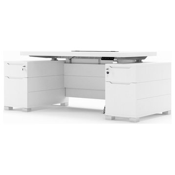 79" Modern Ford White Matte Lacquer Adjustable Height Desk 4-Drawer Storage