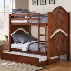 Acme Classique Cherry Twin Twin Bunk Bed with Trundle - Baby And Kids