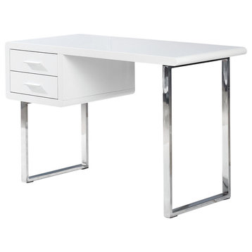Modern White High Gloss Computer Desk With 2 Drawers