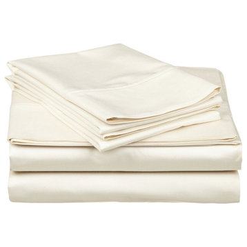 700 Thread Count Egyptian Cotton Bed Sheet Set, Ivory, Queen
