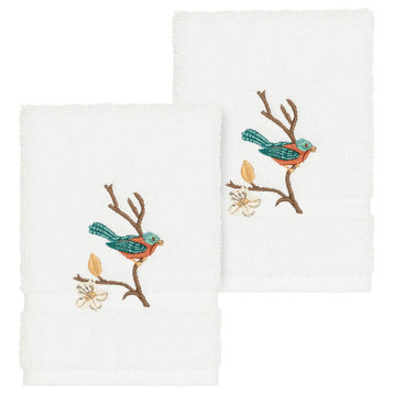 Linum Home Textiles Spring Time Embellished, White, Washcloth, 2-Piece Set