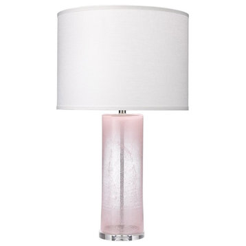 Dahlia Table Lamp in Pink Glass, White Linen