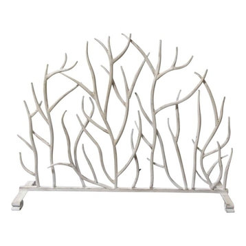 Antique White Twig Design Fire Screen