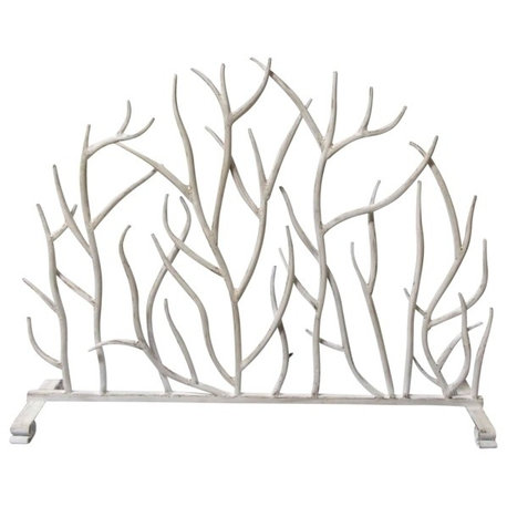 Antique White Twig Design Fire Screen