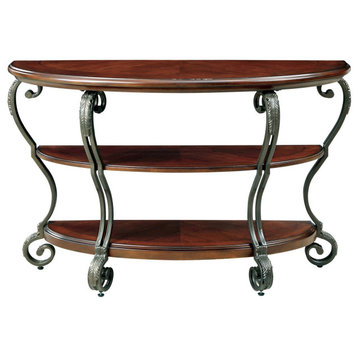 Transitional Console Table, Ornate Accented Curved Legs & 3 Wooden Tiers, Cherry