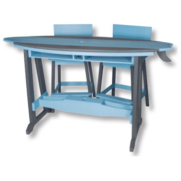 6' Surfboard Table, 4 Chairs, All Weather Outdoor Poly Set, Powder Blue/Dark Gray