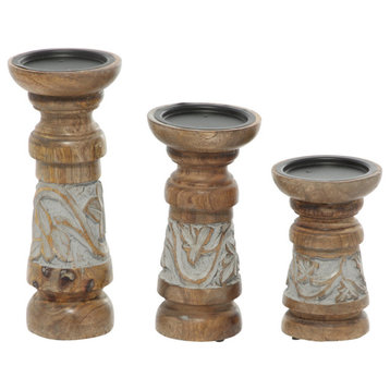 Country Cottage Bronze Wood Candle Holder Set 78278