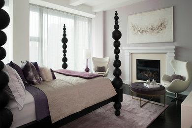 Inspiration for an eclectic master dark wood floor bedroom remodel in New York with purple walls