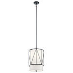 Kichler - Kichler 52073BK One Light Pendant, Black Finish - The Birkleigh(TM) 18.25in. 1 light pendant with satin etched glass features a simple geometric overlay pattern adds dimension and visual interest with its Black finish. A perfect addition in several aesthetic environments, including traditional and modern. Bulbs Not Included, Number of Bulbs: 1, Max Wattage: 100.00, Bulb Type: A19