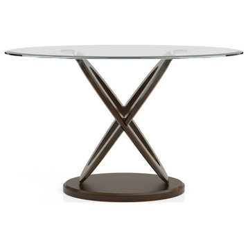 Modern Console Table, Double Oval Crossed Base With Beveled Clear Glass Top