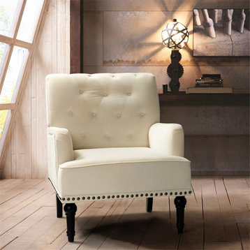 Upholstered Accent Armchair With Nailhead Trim, Ivory
