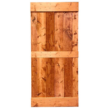 Stained Solid Pine Wood Sliding Barn Door, Red Walnut, 24"x84", Mid-Bar