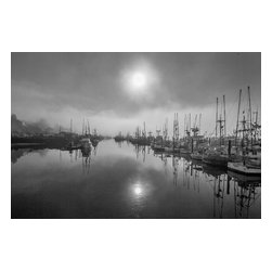 Douglas Page Photographic Arts - Misty Harbor, Canvas Giclee, 18"x12" - Prints And Posters
