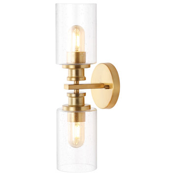 Jules Edison 16.5" 2-Light Seeded Glass LED Vanity, Brass Gold