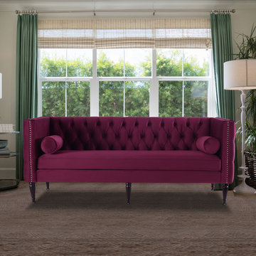 Diane Button Tufted Tuxedo Sofa, Burgundy
