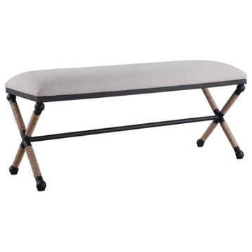 Uttermost Firth Coastal Iron MDF and Fabric Bench in Oatmeal Beige