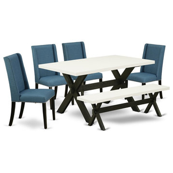 East West Furniture X-Style 6-piece Wood Dinette Set in Black