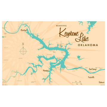 Lakebound Keystone Lake Oklahoma Map Art Print, 24"x36"