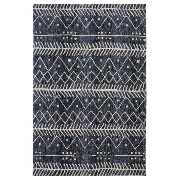 Weave & Wander Oliena Modern Mid-Century Tribal Rug, Blue/Beige, Denim Blue, 2'x