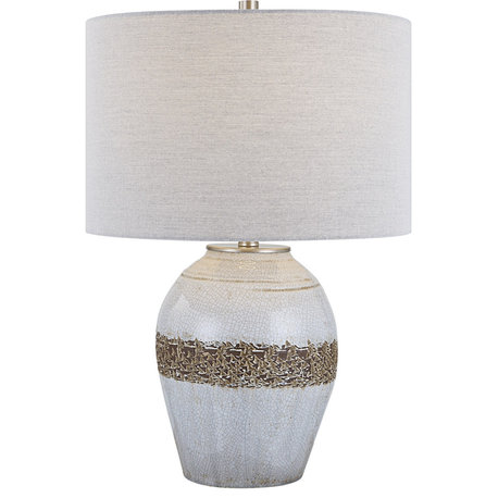 Poul 1 Light Table Lamp, Distressed Light Gray Crackle with Rust Brown