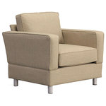 Small Space Seating - Raleigh Quick Assembly 'Chair and a Half' With Bonner Legs, Buff - Small Space Seating's standard size sofas and chairs are designed to fit through openings 12" or greater.  Perfect for older homes, apartments, lofts, lodges, playrooms, tiny homes, RV's or any place with narrow doors, hallways, tight stairs, and elevators. Our frames come with a lifetime guarantee and are constructed using kiln dried hardwoods.  Every frame is doweled, corner blocked, screwed, glued, stapled and features heavy-duty 8.5-gauge sinuous steel springs reinforced with horizontal tie rods.  All seating features plush 2.5 density HR spring down cushions with a lifetime guarantee.  High Performance, stain resistant fabrics with a 100,000 double rub rating come standard with our sofa and chairs.  This is American Made seating for small, tight and narrow spaces designed to last a lifetime.